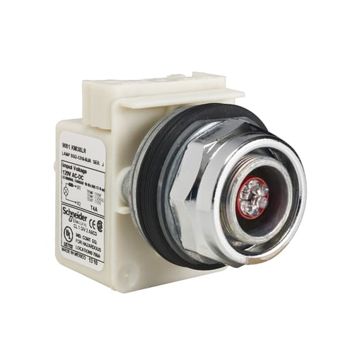 Square-D / Schneider - Square D 9001KP38LR 30 mm 120 VAC/VDC Red Lens Metal Bezel LED Standard Pilot Light