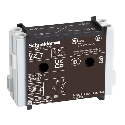 Square-D / Schneider - Square D VZ7 1NO 1NC 690 VAC 12 Amp Right Mount Auxiliary Contact Block