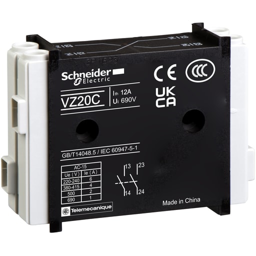 Square-D / Schneider - Square D VZ20 1NO 690 VAC 12 Amp Right Mount Auxiliary Contact Block