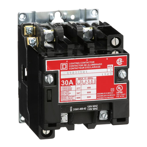 Square-D / Schneider - Square D 8903SMO1V02 110/120 VAC 30 Amp 2-Pole Open Type Electrically Held Lighting Contactor