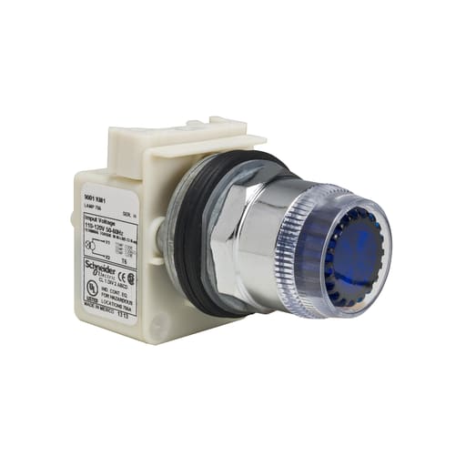 Square-D / Schneider - Square D 9001K1L1L 30 mm Blue Body Metal Bezel Momentary Full Guarded Round Illuminated Push Button Operator