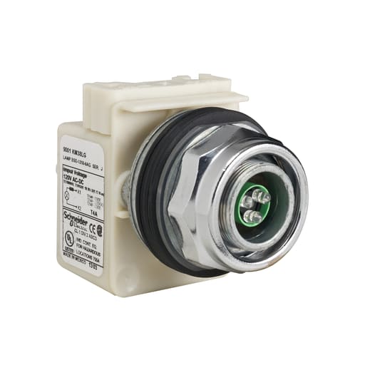 Square-D / Schneider - Square D 9001KP38LG 30 mm 120 VAC/VDC Green Lens Metal Bezel LED Standard Pilot Light