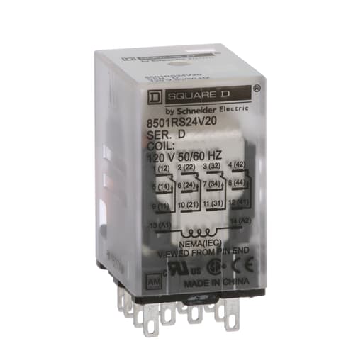 Square-D / Schneider - Square D 8501RS24V20 120 VAC 1 Amp 4PDT 4CO Socket Mount AC Operated Miniature Plug-In Relay