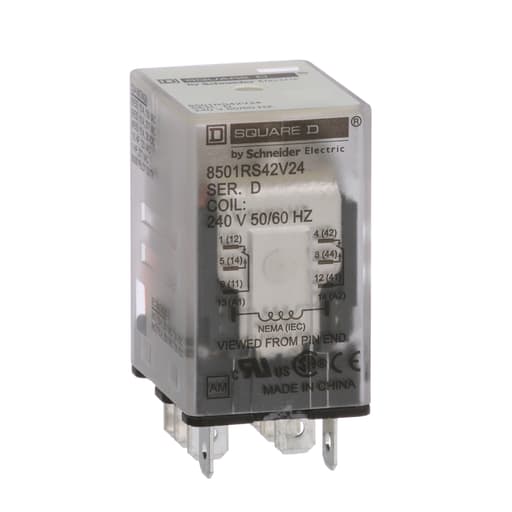 Square-D / Schneider - Square D 8501RS42V24 240 VAC 10 Amp DPDT 2CO Socket Mount AC Operated Miniature Plug-In Relay