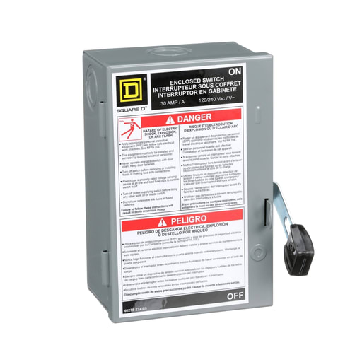 Square-D / Schneider - Square D L211N 120/240 Volt 30 Amp 2-Pole 3-Wire NEMA 1 Light Duty Safety Switch