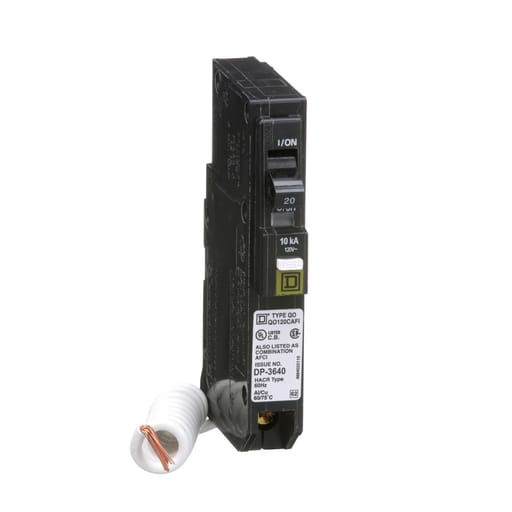 Square-D / Schneider - Square D QO120CAFI Arc-Fault Miniature Circuit Breaker 20A 120V 1Ph 1P, Pigtail Neutral