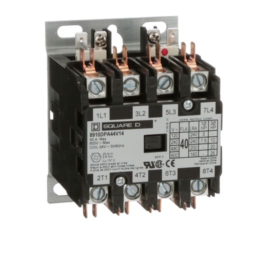 Square-D / Schneider - Square D 8910DPA44V14 24 VAC 40 Amp 4-Pole 4NO NEMA 1 Non-Reversing Definite Purpose Contactor