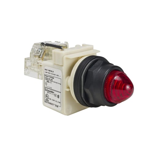 Square-D / Schneider - Square D 9001SKT38LRR9 30 mm 120 VAC/VDC Red Lens Plastic Bezel LED Push to Test Round Pilot Light