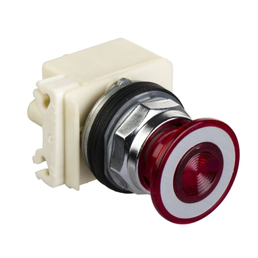 Square-D / Schneider - Square D 9001KR9P38LRR 30 mm Red Body Metal Bezel 2-Position Mushroom Illuminated Push Button Operator