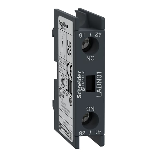 Square-D / Schneider - Square D LADN01 690 VAC 10 Amp 2-Pole 1NC Front Mount Screw Clamp Terminal Contactor Auxiliary Contact