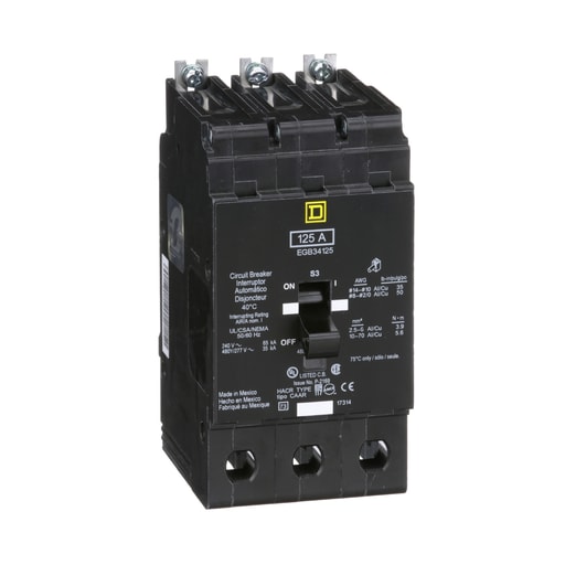 Square-D / Schneider - Square D EGB34125 3-Pole 125 Amp 480 Star/277 Volt Thermal Magnetic Miniature Circuit Breaker