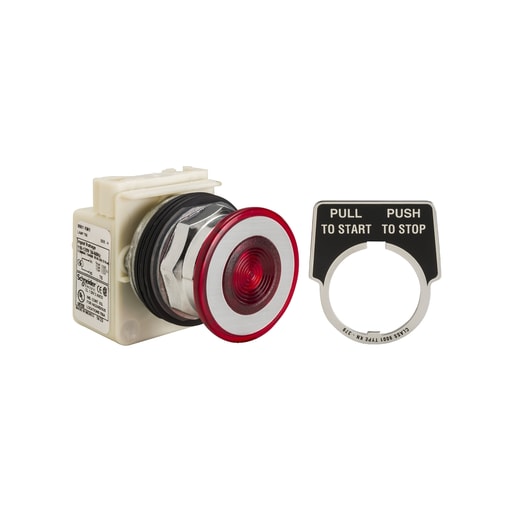 Square-D / Schneider - Square D 9001KR9P1R 30 mm Red Body Metal Bezel 2-Position Mushroom Illuminated Push Button Operator