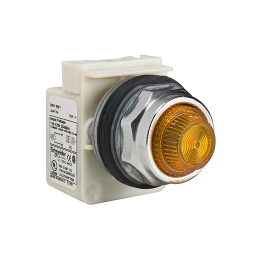 Square-D / Schneider - Square D 9001KP1A31 30 mm 120 VAC Amber Lens Metal Bezel Standard Round Pilot Light