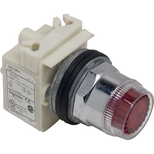 Square-D / Schneider - Square D 9001K1L35R 30 mm Red Body Metal Bezel Momentary Full Guarded Round Illuminated Push Button Operator