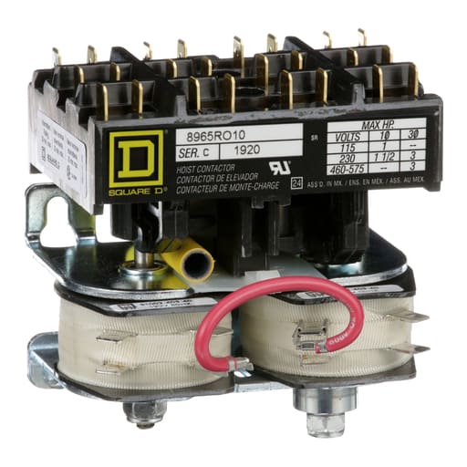 Square-D / Schneider - Square D 8965RO10V01 24 VAC Polyphase 3-Pole 1NO 1NC Open Type Reversing Definite Purpose Hoist Contactor