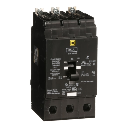 Square-D / Schneider - Square D EJB34035 3-Pole 35 Amp 480 Star/277 Volt Thermal Magnetic Miniature Circuit Breaker
