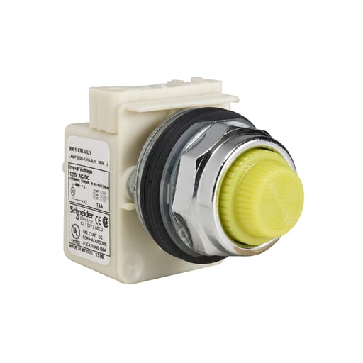 Square-D / Schneider - Square D 9001KP38LYY31 30 mm 120 VAC/VDC Yellow Lens Metal Bezel LED Standard Round Pilot Light