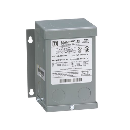 Square-D / Schneider - Square D 100SV1A 0.1 kVa 240 x 480 VAC Primary 120/240 VAC Secondary Dry Type General Purpose Transformer