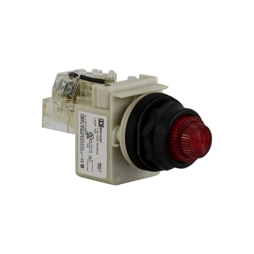 Square-D / Schneider - Square D 9001SKT1R31 30 mm 120 VAC Red Lens Plastic Bezel Push to Test Round Pilot Light