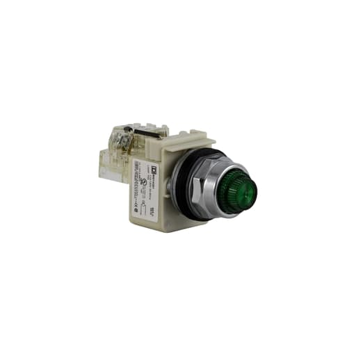 Square-D / Schneider - Square D 9001KT1G31 30 mm 120 VAC Green Lens Metal Bezel Push to Test Round Pilot Light