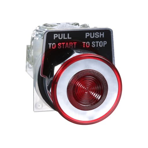 Square-D / Schneider - Square D 9001KR9RH13 30 mm 600 VAC Maintained 1NO 1NC Red Lens Chrome Plated Metal Bezel Non-Illuminated Push Button