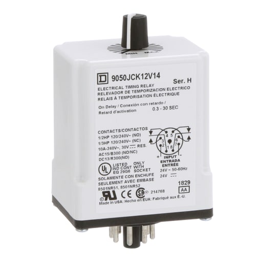 Square-D / Schneider - Square D 9050JCK12V14 24 VAC/VDC Coil 10 Amp DPDT Plug-In Socket Mount AC/DC Timing Relay