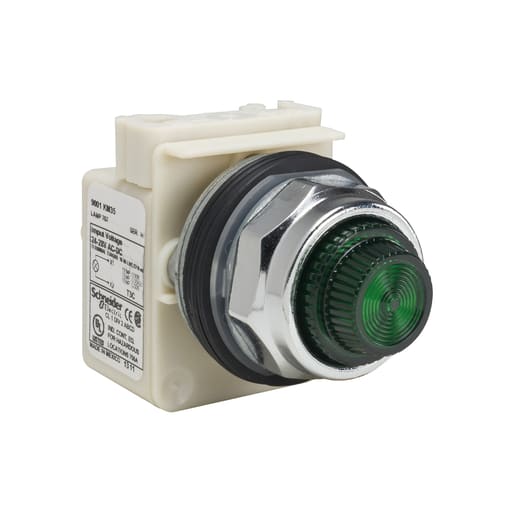 Square-D / Schneider - Square D 9001KP35G31 30 mm 24/28 VAC/VDC Green Lens Metal Bezel Standard Round Pilot Light