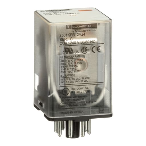 Square-D / Schneider - Square D 8501KPR12V24 240 VAC 10 Amp DPDT 2CO AC Operated Plug-In Relay