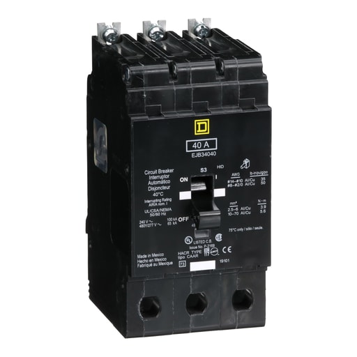 Square-D / Schneider - Square D EJB34040 3-Pole 40 Amp 480 Star/277 Volt Thermal Magnetic Miniature Circuit Breaker