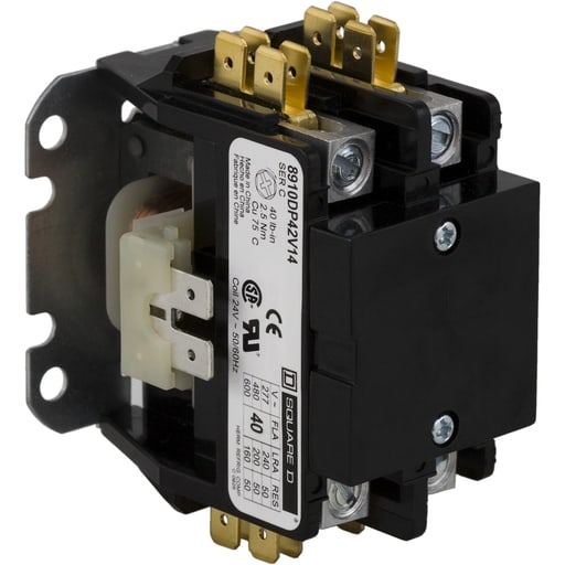 Square-D / Schneider - Square D 8910DP41V14 24 VAC 40 Amp 1-Pole 1NO NEMA 1 Non-Reversing Definite Purpose Contactor