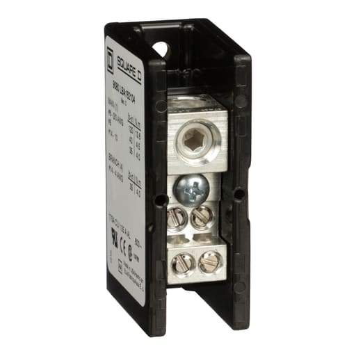 Square-D / Schneider - Square D 9080LBA162104 175 Amp 600 Volt 14 to 2/0 AWG Primary Phenolic 1-Pole Standard Power Distribution Block