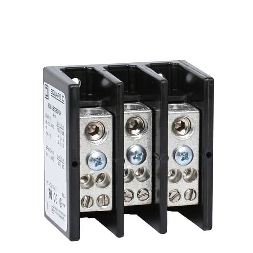 Square-D / Schneider - Square D 9080LBC362104 175 Amp 600 Volt 14 to 2/0 AWG Primary Phenolic 3-Pole Standard Power Distribution Block