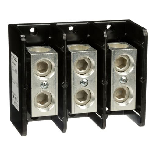 Square-D / Schneider - Square D 9080LBA364101 420 Amp 600 Volt 4 AWG to 600 MCM Primary Phenolic 3-Pole Standard Power Distribution Block