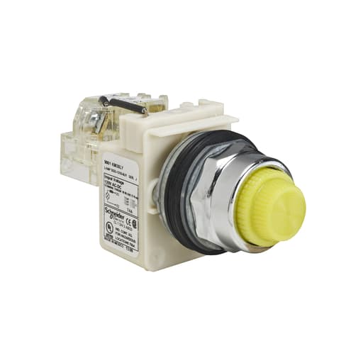 Square-D / Schneider - Square D 9001KT38LYY31 30 mm 120 VAC Yellow Lens Metal Bezel LED Push to Test Round Pilot Light