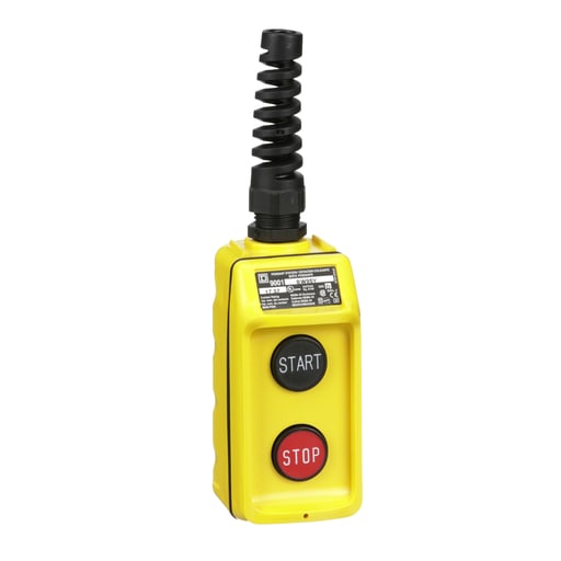 Square-D / Schneider - Square D 9001BW95Y 600 VAC/VDC 5 Amp 2NO 2NC Yellow Thermoplastic NEMA 1/3/3R/4/4X 2-Button 1-Speed Pendant Station