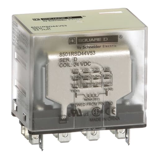 Square-D / Schneider - Square D 8501RSD44V53 24 VDC 10 Amp 4PDT 4CO Socket Mount DC Operated Miniature Plug-In Relay