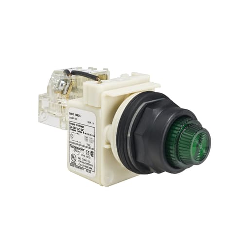 Square-D / Schneider - Square D 9001SKT35G31 30 mm 24/28 VAC/VDC Green Lens Plastic Bezel Push to Test Round Pilot Light
