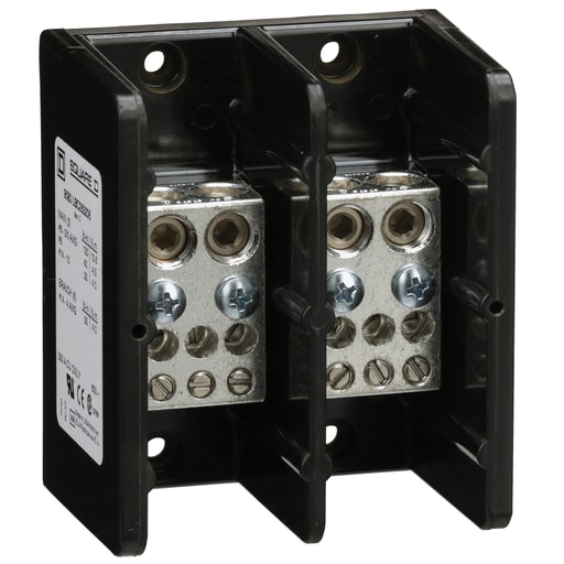Square-D / Schneider - Square D 9080LBC263206 350 Amp 600 Volt 14 to 2/0 AWG Primary Phenolic 2-Pole Standard Power Distribution Block
