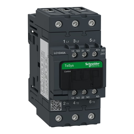 Square-D / Schneider - Square D LC1D40ABD 24 VDC 40 Amp 3-Pole 1NO 1NC Screw Terminal Full Voltage Non-Reversing IEC Contactor