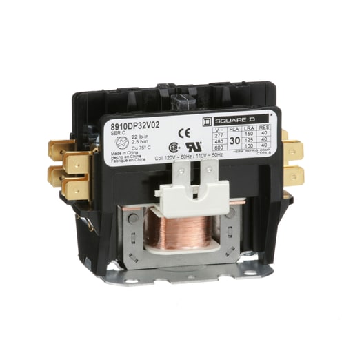 Square-D / Schneider - Square D 8910DP32V02 110/120 VAC 30 Amp 2-Pole 2NO NEMA 1 Non-Reversing Definite Purpose Contactor