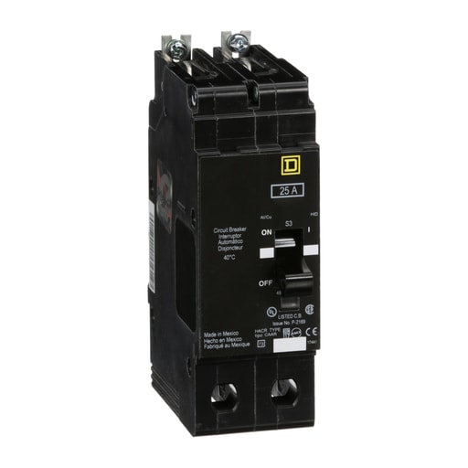 Square-D / Schneider - Square D EGB24025 2-Pole 25 Amp 480 Star/277 Volt Thermal Magnetic Miniature Circuit Breaker