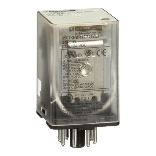 Square-D / Schneider - Square D 8501KPDR12P14V53 24 VDC 10 Amp DPDT Plug-In Relay with LED