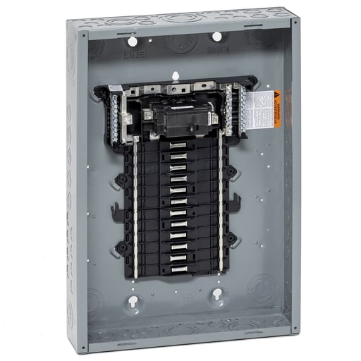 Square-D / Schneider - Square D QO124M125P 125A 120/240V 1phase Convertible Main Breaker Load Center, Plug-On Neutral, 24 Spaces / 34 Circuits, NEMA-1, Gray