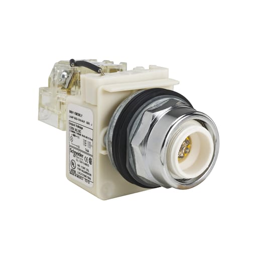 Square-D / Schneider - Square D 9001KT38LY 30 mm 120 VAC Yellow Lens Metal Bezel LED Push to Test Pilot Light