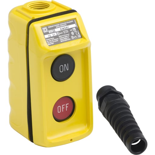 Square-D / Schneider - Square D 9001BW94Y 600 VAC/VDC 5 Amp 2NO Yellow Thermoplastic NEMA 1/3/3R/4/4X 2-Button 1-Speed Pendant Station