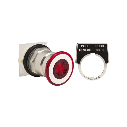 Square-D / Schneider - Square D 9001KR8R 30 mm Red Body Chrome Plated Metal Bezel 3-Position Mushroom Non-Illuminated Push-Pull Operator