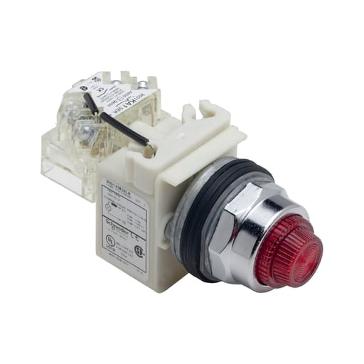 Square-D / Schneider - Square D 9001KT38LRR31 30.5 mm 120 VAC Red Lens Metal Bezel LED Push to Test Pilot Light