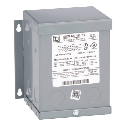 Square-D / Schneider - Square D 250SV1B 240 x 480 VAC Primary 120/240 VAC Secondary 0.25 kVa Dry Type General Purpose Transformer