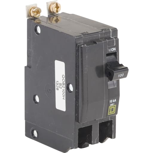 Square D QOB2100H 2-Pole 100 Amp 240 Volt Bolt-On Thermal Magnetic Miniature Circuit Breaker