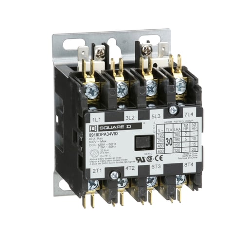 Square-D / Schneider - Square D 8910DPA34V02 110/120 VAC 30 Amp 4-Pole 4NO NEMA 1 Non-Reversing Definite Purpose Contactor